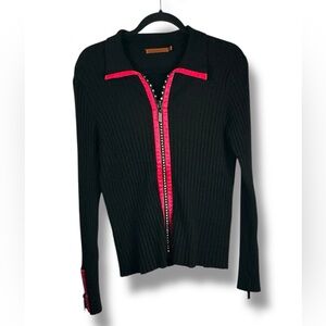 Full zip rhinestone and pink bling cardigan sweater
